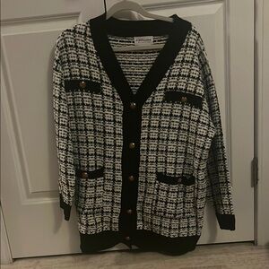 First Love black and white buttoned cardigan.